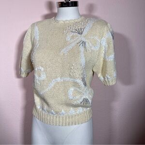 Vintage Maria Christina victorian Floral Bow puff Sleeve Coquette Girl Sweater